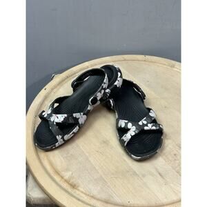 Crocs Meleen Crossband Graphic Slide Sandals Black Floral Woman's‎ Size 5